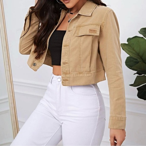 Khaki Cropped Denim Jacket - Picture 4 of 4
